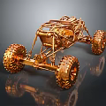 Golden Off Road Car Skeleton With Large Tires Shiny Reflective Surface And Detailed Structure