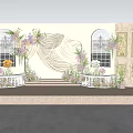 Elegant Wedding Stage Setup With Beige Backdrop Arched Windows And Floral Decorations 3d model