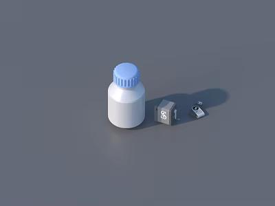 Swing Door Hardware With White Bottle Blue Cap And Small Metal Parts 3d model