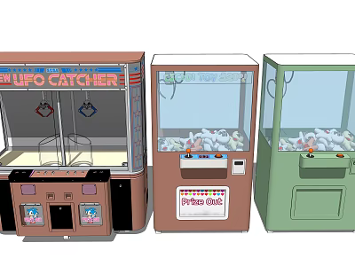 Colorful UFO Catcher Claw Machines with Transparent Glass and Prize Bins 3d model