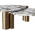Modern Nesting Coffee Table Set With Marble Pattern Top And Metallic Cylindrical Legs 3d model