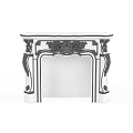 White Fireplace Mantel With Black Decorative Carvings And Classic Ornate Patterns