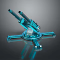 Futuristic Blue Mechanical Turret With Dual Barrels And Rotating Base