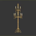 Standing Golden Ornate Candelabra With Multiple Arms And Intricate Base