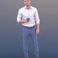 Stylish Man Wearing White Shirt and Blue Pants Holding Coffee Cup Standing with Confident Posture