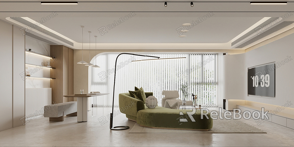 Modern Guest Restaurant Cream Living Room Dining Room model