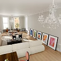 Spacious Apartment Living Room With Large Windows Chandelier And Modern Decor