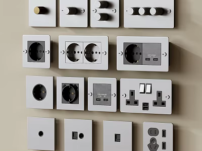 Modern Wall Mounted Switch Panels With Multiple Sockets USB Ports And Various Designs 3d model
