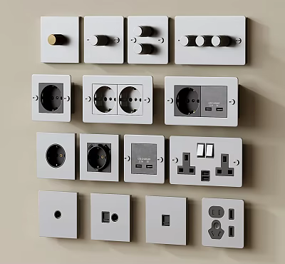 Modern Wall Mounted Switch Panels With Multiple Sockets USB Ports And Various Designs 3d model