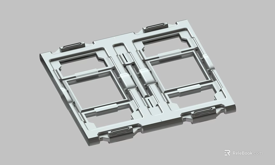 White Industrial Plastic Component With Rectangular Openings And Mounting Brackets For Electronic Device 3d model 