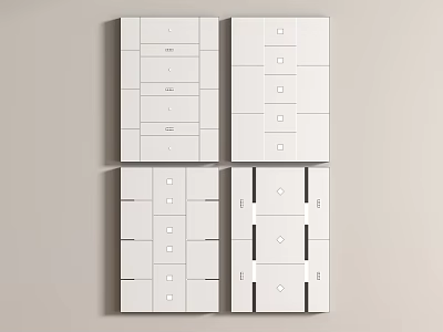 Four Different White Ceiling Designs With Square Geometric Patterns And Lines 3d model