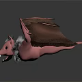 Pink Bat With Spread Wings Black Fur And Sharp Fangs On Gray Background