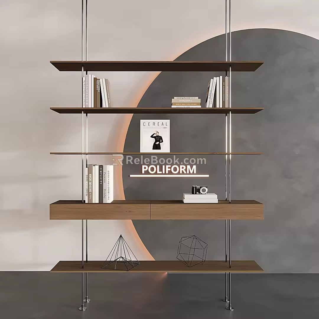 Nordic Solid Wood Decorative Bookshelf Hanger Storage Rack Display Rack Partition Wall Hanging Bookshelf Italian Metal Bookshelf 3d model