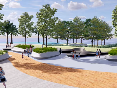 Comfortable Outdoor Chair In Seaside Park With Green Trees And Leisure Space 3d model