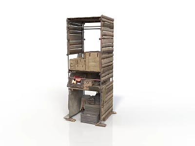 Rustic Wooden Multilayer Storage Shelving With Stacked Crates And Display Design 3d model