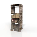 Rustic Wooden Multilayer Storage Shelving With Stacked Crates And Display Design