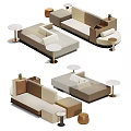Modern Sectional Sofa With Modular Design And Round Side Tables In Neutral Tones 3d model