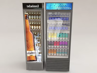 Upright Display Refrigerators Storing Budweiser Beer And Colorful Beverages With Glass Doors And LED Lighting 3d model