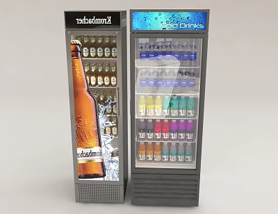 Upright Display Refrigerators Storing Budweiser Beer And Colorful Beverages With Glass Doors And LED Lighting 3d model
