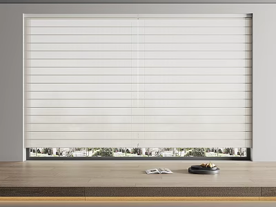Modern White Window Blinds on Window Sill with Books and Tray 3d model