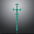 Green Decorative Sword With Ornate Handle And Blade 3D Rendered Design On Dark Background