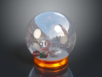 Decorative Christmas Snow Globe With Snow Scene Gift Boxes And Orange Base 3d model