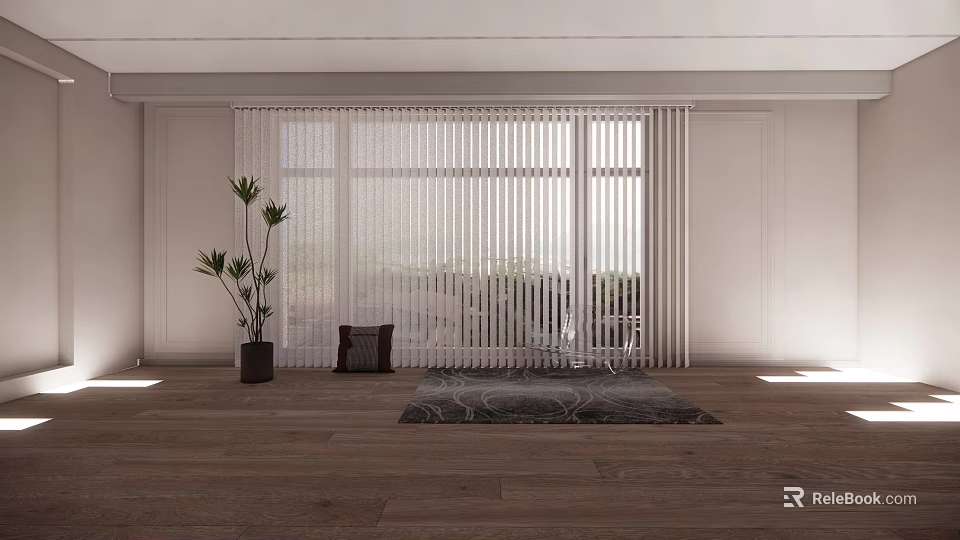 Modern Vertical Slat Room Divider In Indoor Living Space With Natural Light And Wooden Floor 3d model 