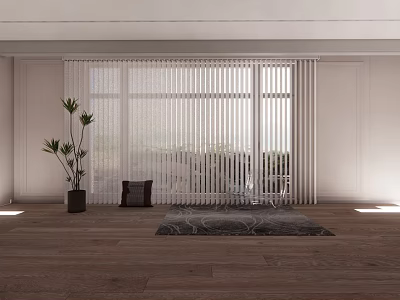 Modern Vertical Slat Room Divider In Indoor Living Space With Natural Light And Wooden Floor 3d model