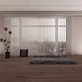 Modern Vertical Slat Room Divider In Indoor Living Space With Natural Light And Wooden Floor