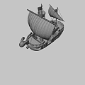 Game Movie Pirate Ship Character With White Sail Skull Flag And Figurehead Design