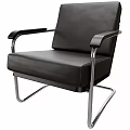 Black Leather Leisure Chair With Metal Armrests And Modern Sleek Frame