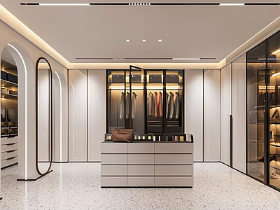 Modern Walk In Closet Interior With Island Counter And Storage 3d model