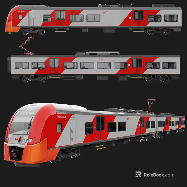 Modern Red And White Train Exterior With Streamlined Front And Multiple Cars 3d model 