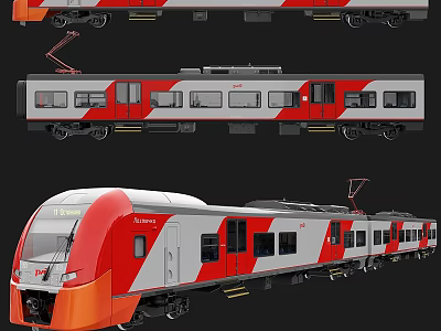 Modern Red And White Train Exterior With Streamlined Front And Multiple Cars 3d model
