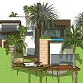 Modern Detached Villa With Palm Trees Swimming Pool And Wooden Deck