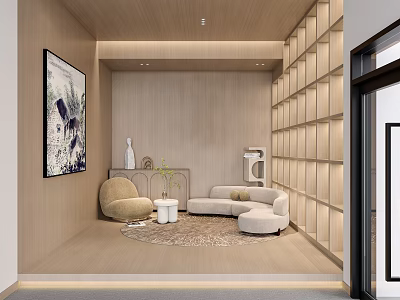 Modern Living Room Interior With Wooden Walls Sofa Round Rug And Decorative Painting 3d model