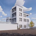 Modern White Detached Villa With Multi Story Design Large Windows And Courtyard Trees