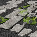 Natural Stepping Stones Garden Path With Stone Slabs Black Gravel And Green Plants