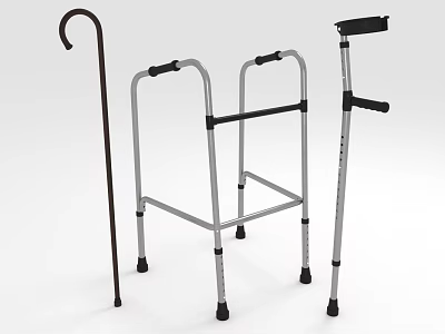 Medical Mobility Devices Including Adjustable Canes Stable Walkers And Lightweight Crutches For Support 3d model