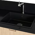 Modern Kitchen Cabinets With White Upper Units Wooden Lower And Black Countertop Sink Faucet