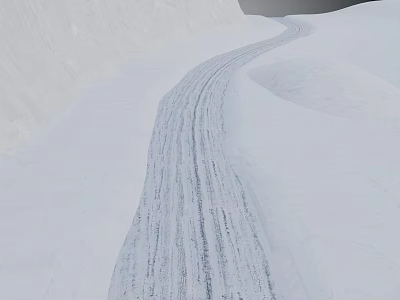 Snowy Terrain With Winding Tire Tracks Across Vast Smooth White Landscape 3d model
