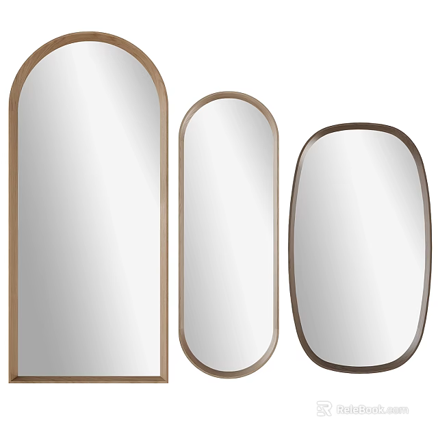 Three Different Shaped Mirrors With Wooden Frames 3d model 