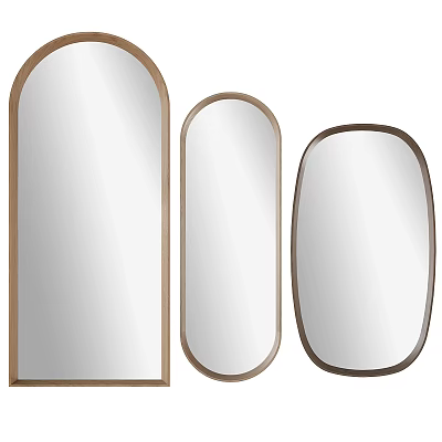 Three Different Shaped Mirrors With Wooden Frames 3d model