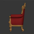 Ornate Red Leather Chair With Detailed Gold Carved Armrests And Backrest