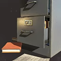 Gray Metal Filing Cabinet With Multiple Drawers Books On Top And Side Card