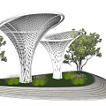 Modern Pergola with Lattice Structure Surrounded by Trees Grass and Steps 3d model