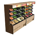 Retail Display Shelving with Multi-tiered Wooden Shelves and Price Labels for Fresh Vegetables and Fruits