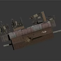 Traditional Architectural Building Model With Brown Roof And Brick Wall Details