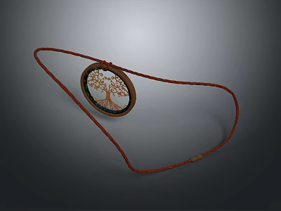 Daily Life Accessories Necklace Featuring Red Rope And Round Pendant Tree Design 3d model