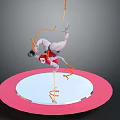 3D Render Pink Circular Base With White Platform Inverted Female Figure Black Object Orange Ropes